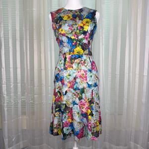 ERDEM Soft Viscose Bright Floral Fit-and-Flare Dress Sleeveless size US 4